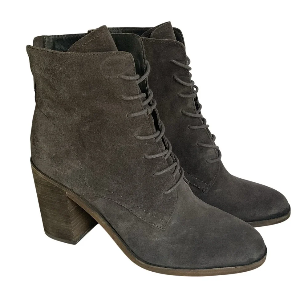 Dolce Vita Suede Lace-Up Booties  Women’s 10M Block Heel Gray Ankle Boots New